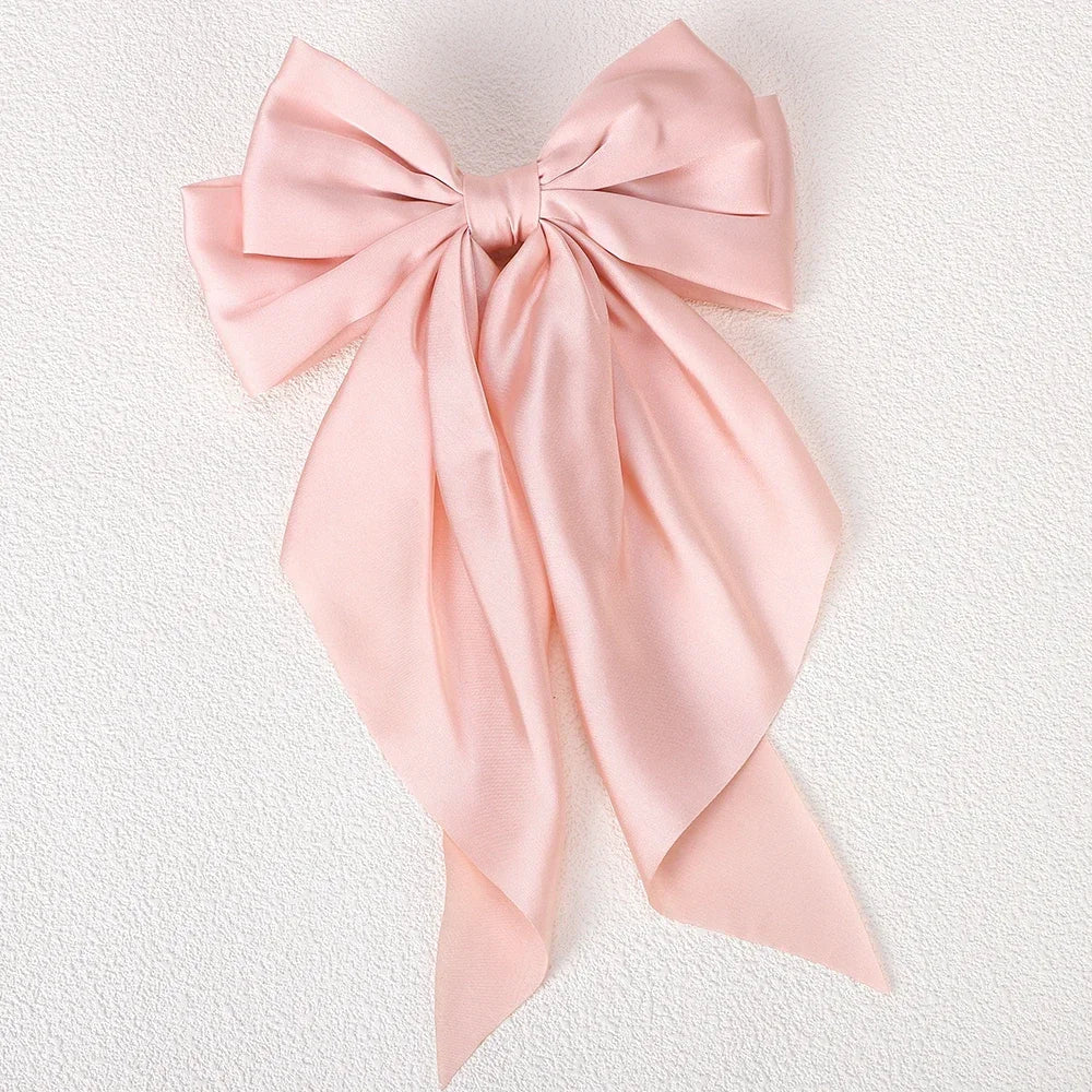 Girls Long Big Bow Float Satin Clips Back Head Hair Clip Internet Red with The Same Temperament Elegant Hair Accessories gifts