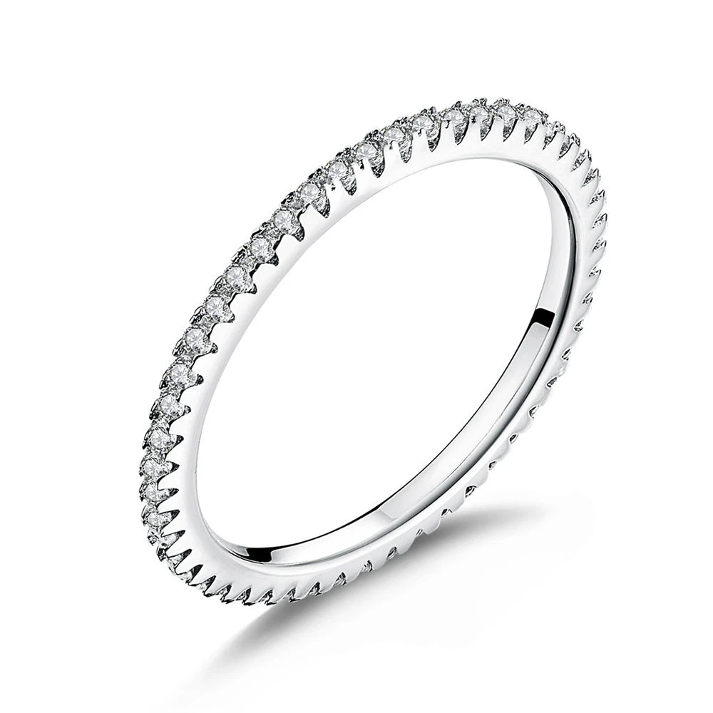 Silver Rainbow Rings Full Zircons for Women Trendy Dazzling Stackable Bezel