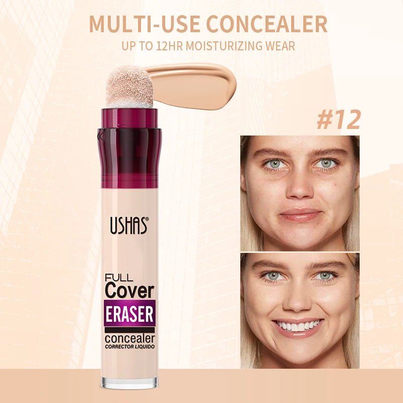 12 Color Liquid Concealer Moisturizing Rotating Sponge Head Concealer Long Lasting Lightweight Multi-use Foundation Makeup