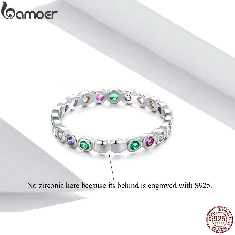 Silver Rainbow Rings Full Zircons for Women Trendy Dazzling Stackable Bezel