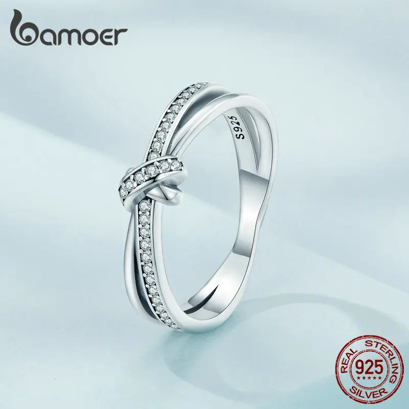 Real 925 Sterling Silver Vintage Knot Band Rings For Women Retro Clear CZ Wedding Ring Bezel Fine Jewelry Gift Making