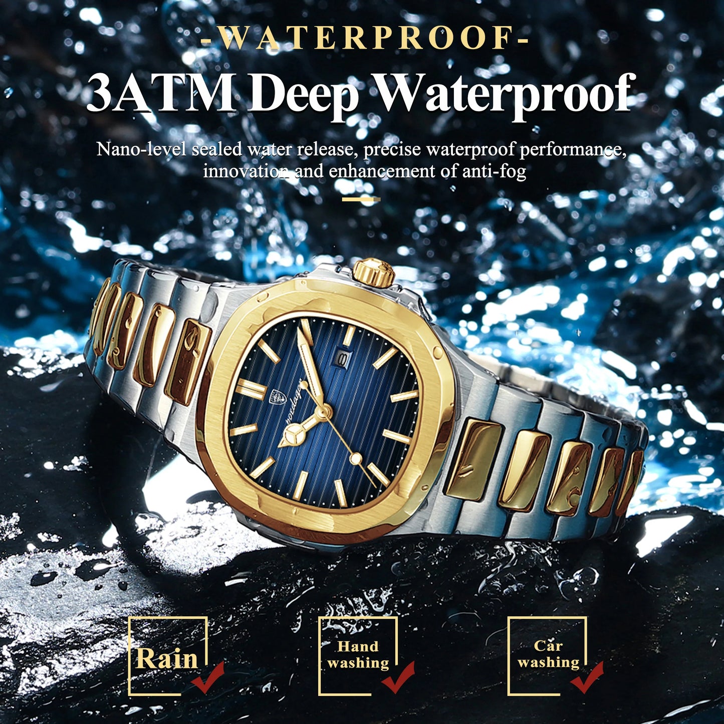 POEDAGAR Luxury Square Watch for Woman Waterproof Luminous Date Ladies Watch Stainless Steel Quartz Women's Watches Female