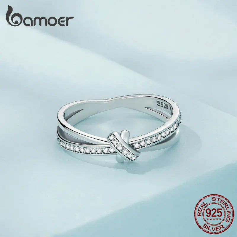 Real 925 Sterling Silver Vintage Knot Band Rings For Women Retro Clear CZ Wedding Ring Bezel Fine Jewelry Gift Making