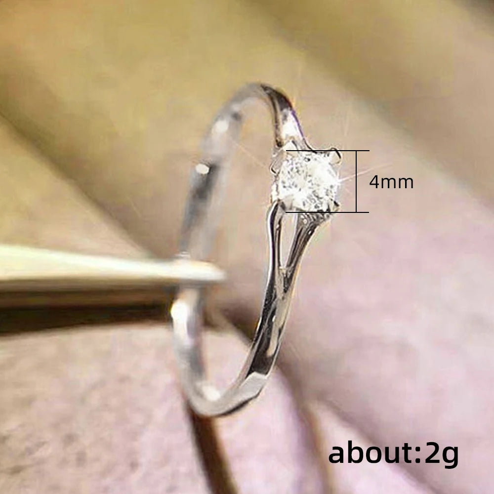 Wedding Rings with 4MM Cubic Zirconia Simple Elegant luxury Jewelry