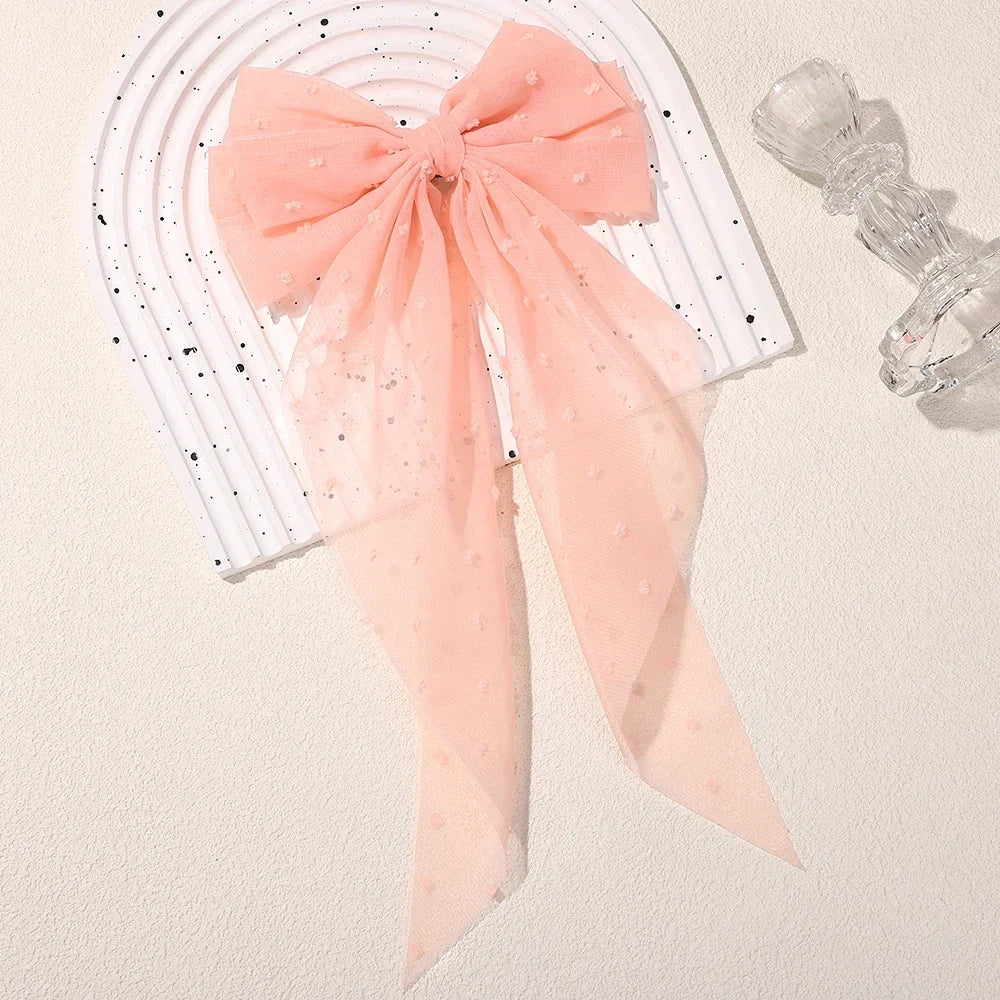 Girls Long Big Bow Float Satin Clips Back Head Hair Clip Internet Red with The Same Temperament Elegant Hair Accessories gifts
