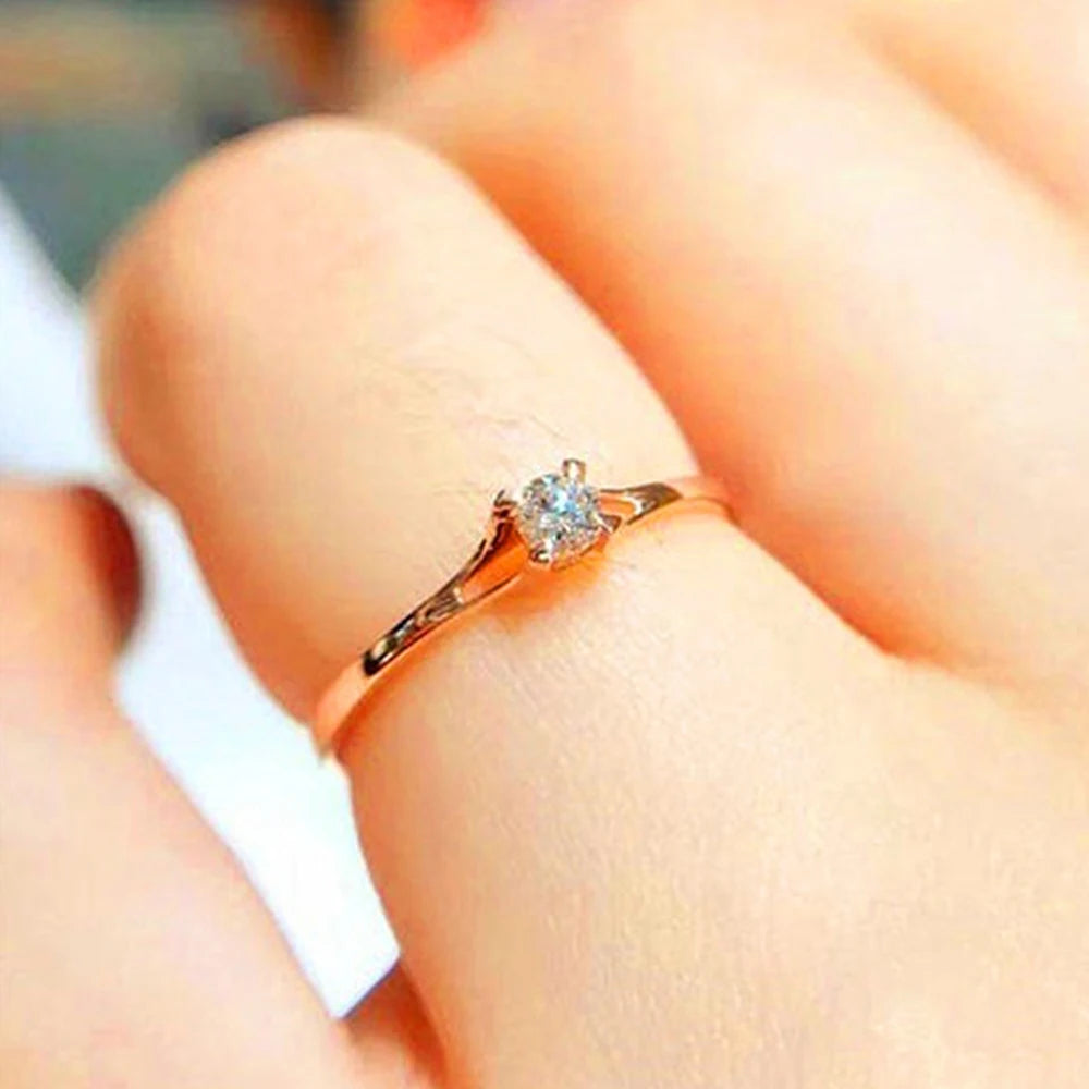 Wedding Rings with 4MM Cubic Zirconia Simple Elegant luxury Jewelry
