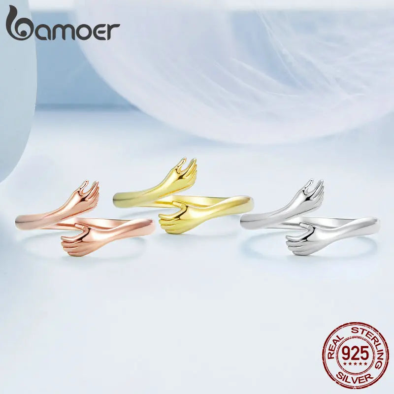 925 Sterling Silver Hug Open Ring Warmth and Love Hand Adjustable for Women Party Jewelry, His Big Loving Family Gift