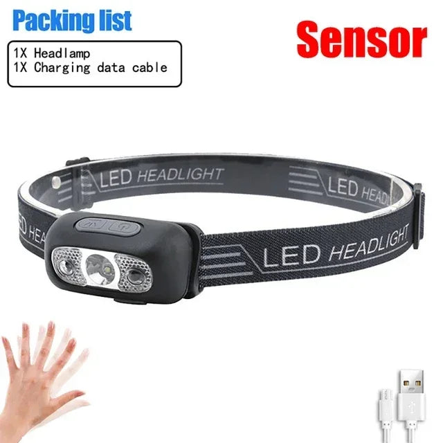 Strong Light Headlamp Mini Led Night Fishing Powerful Torch Head Lamp Outdoor Waterproof Camping Portable LED Sensor Headlamps