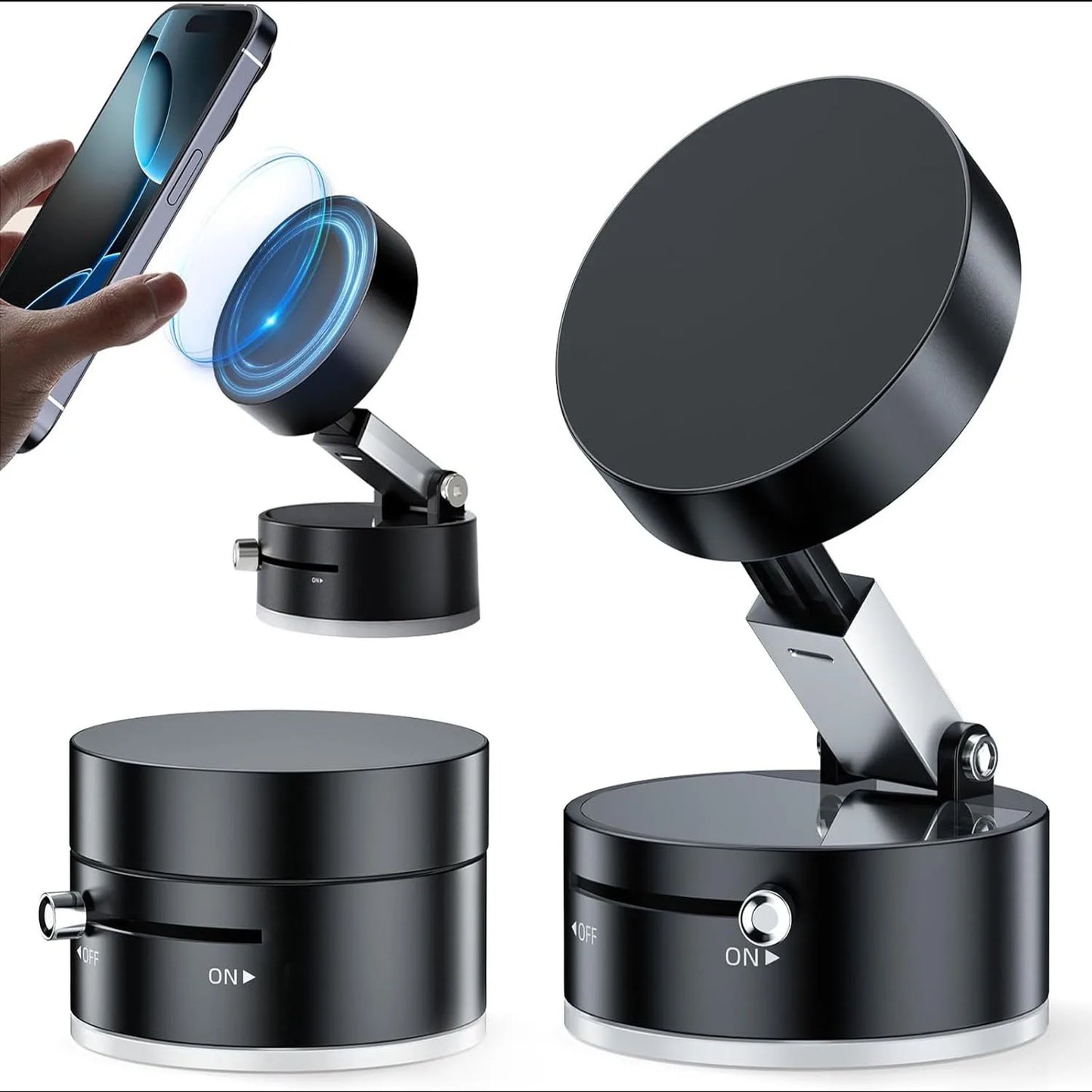 New Model 360-Degree Rotating Aluminum Alloy Magnetic Vacuum Suction Cup Car Phone Holder, Portable New Design