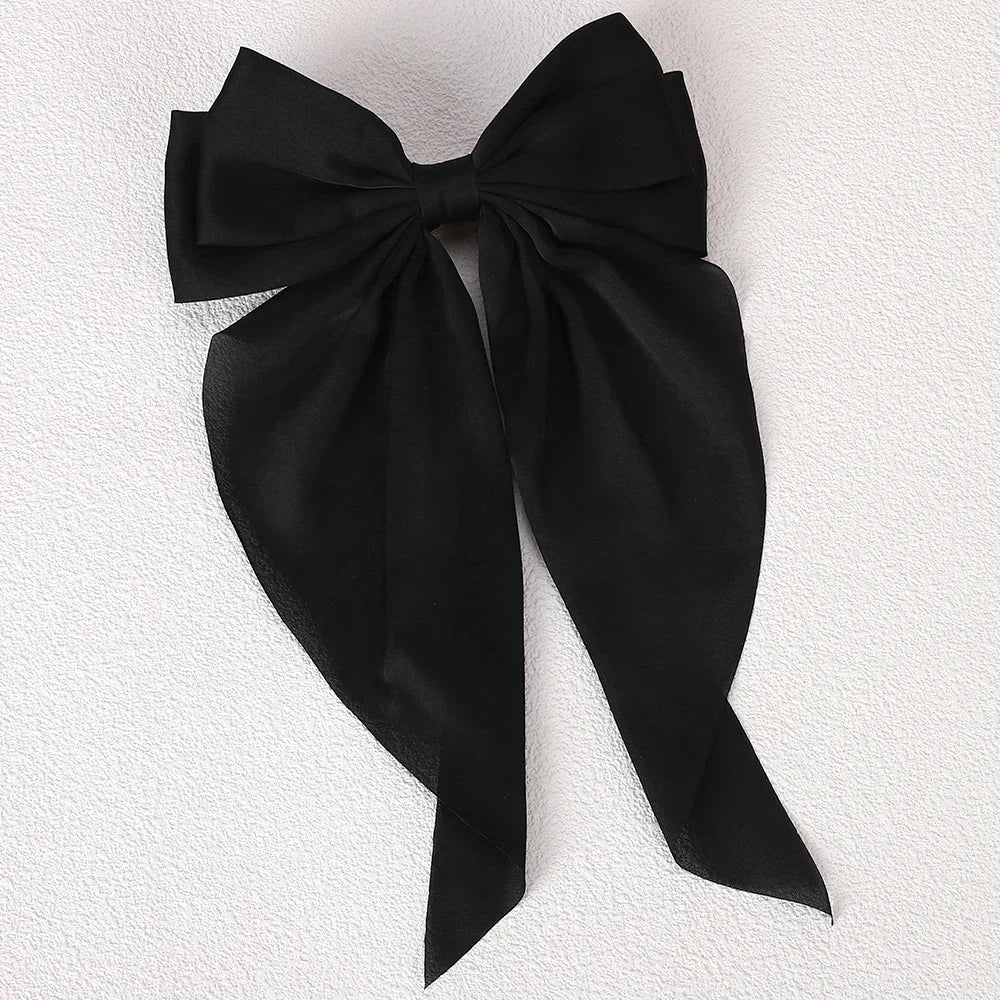 Girls Long Big Bow Float Satin Clips Back Head Hair Clip Internet Red with The Same Temperament Elegant Hair Accessories gifts