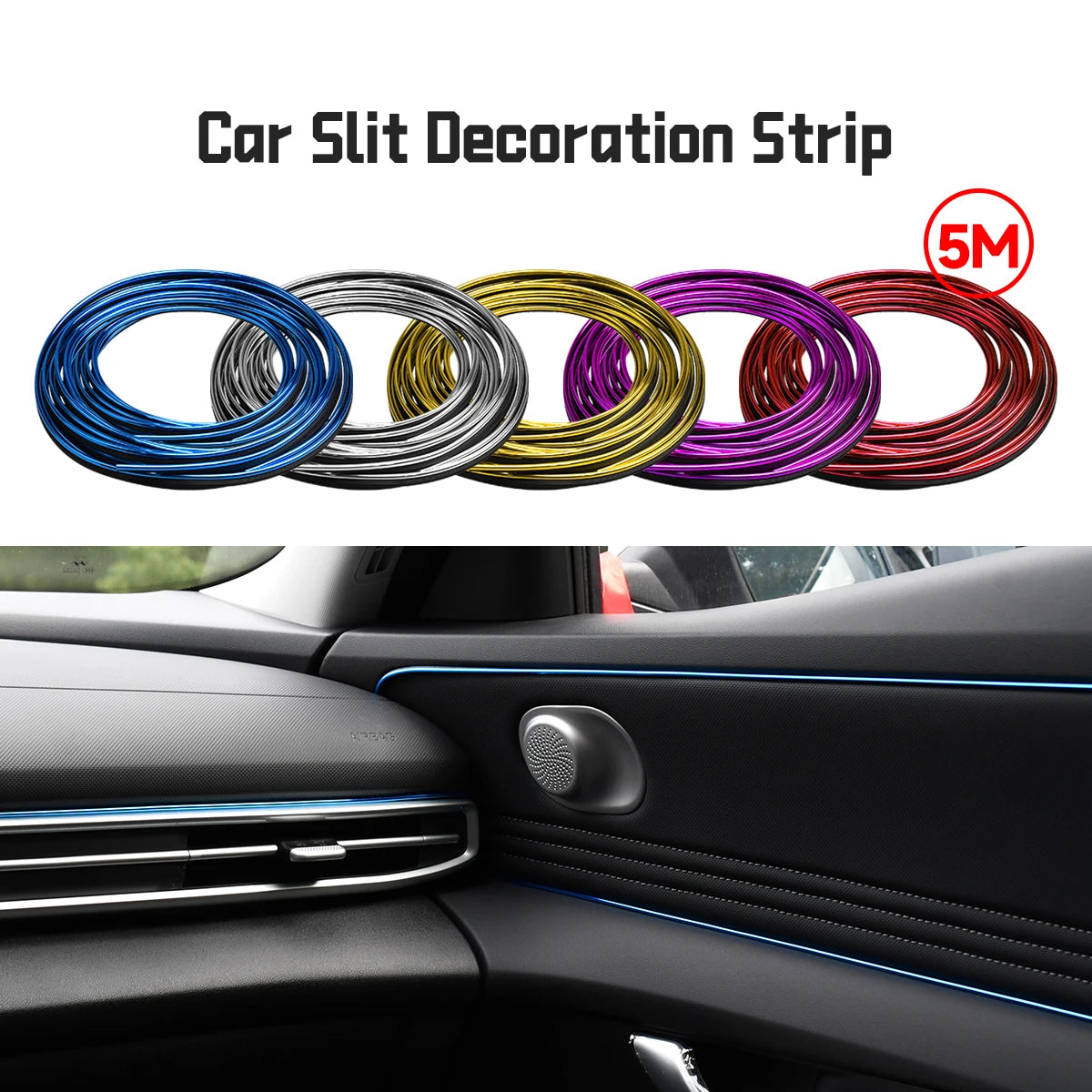5M Car Trim Strip Electroplated Red DIY Decoration Flexible Strips With Scraper Trim Interior Moulding Car Styling Strips
