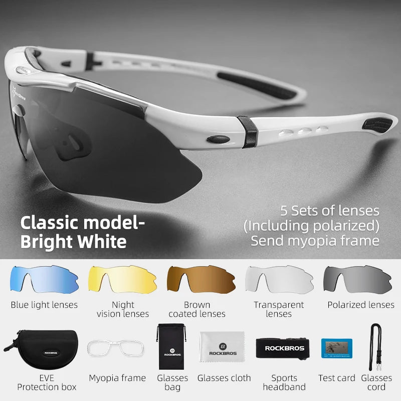 ROCKBROS Polarized Cycling Glasses Men Sports Sunglasses Road MTB Mountain Bike Bicycle Riding Protection Goggles Eyewear 5 Lens