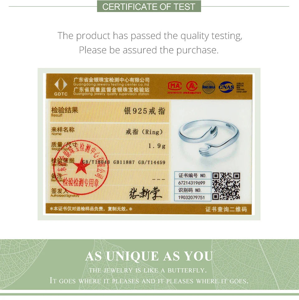 925 Sterling Silver Hug Open Ring Warmth and Love Hand Adjustable for Women Party Jewelry, His Big Loving Family Gift