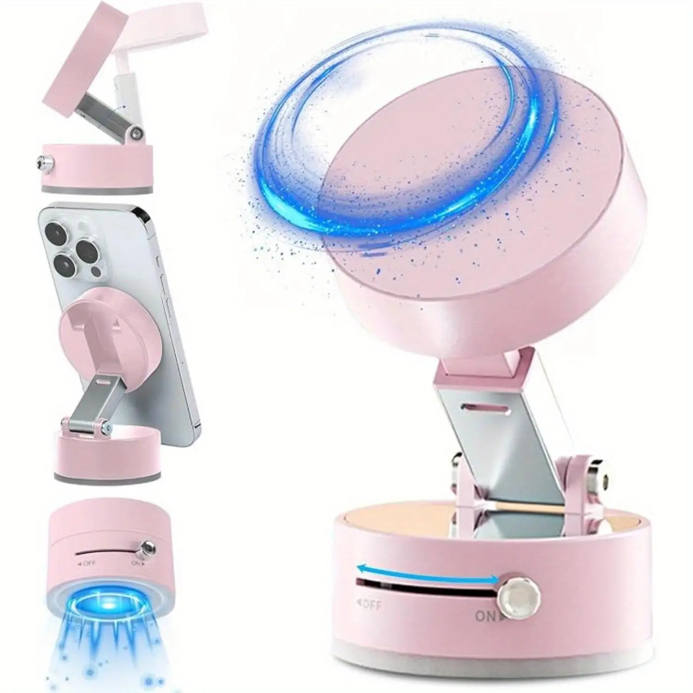 New Model 360-Degree Rotating Aluminum Alloy Magnetic Vacuum Suction Cup Car Phone Holder, Portable New Design