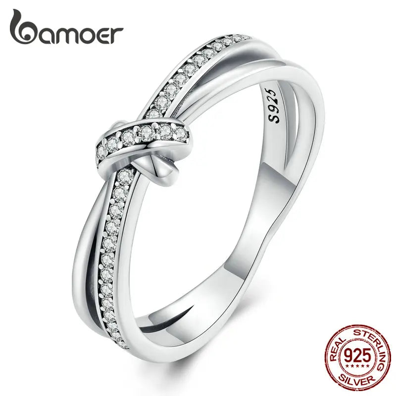 Real 925 Sterling Silver Vintage Knot Band Rings For Women Retro Clear CZ Wedding Ring Bezel Fine Jewelry Gift Making