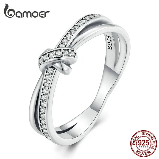 Real 925 Sterling Silver Vintage Knot Band Rings For Women Retro Clear CZ Wedding Ring Bezel Fine Jewelry Gift Making