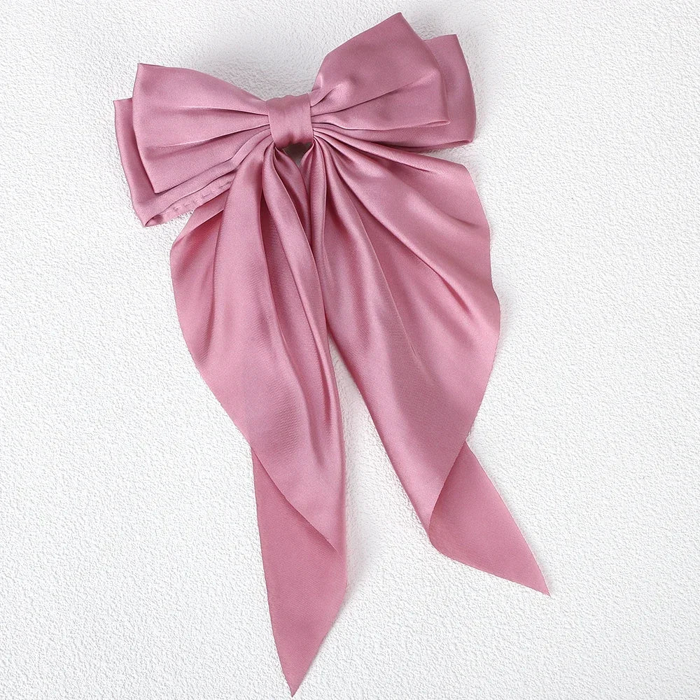 Girls Long Big Bow Float Satin Clips Back Head Hair Clip Internet Red with The Same Temperament Elegant Hair Accessories gifts