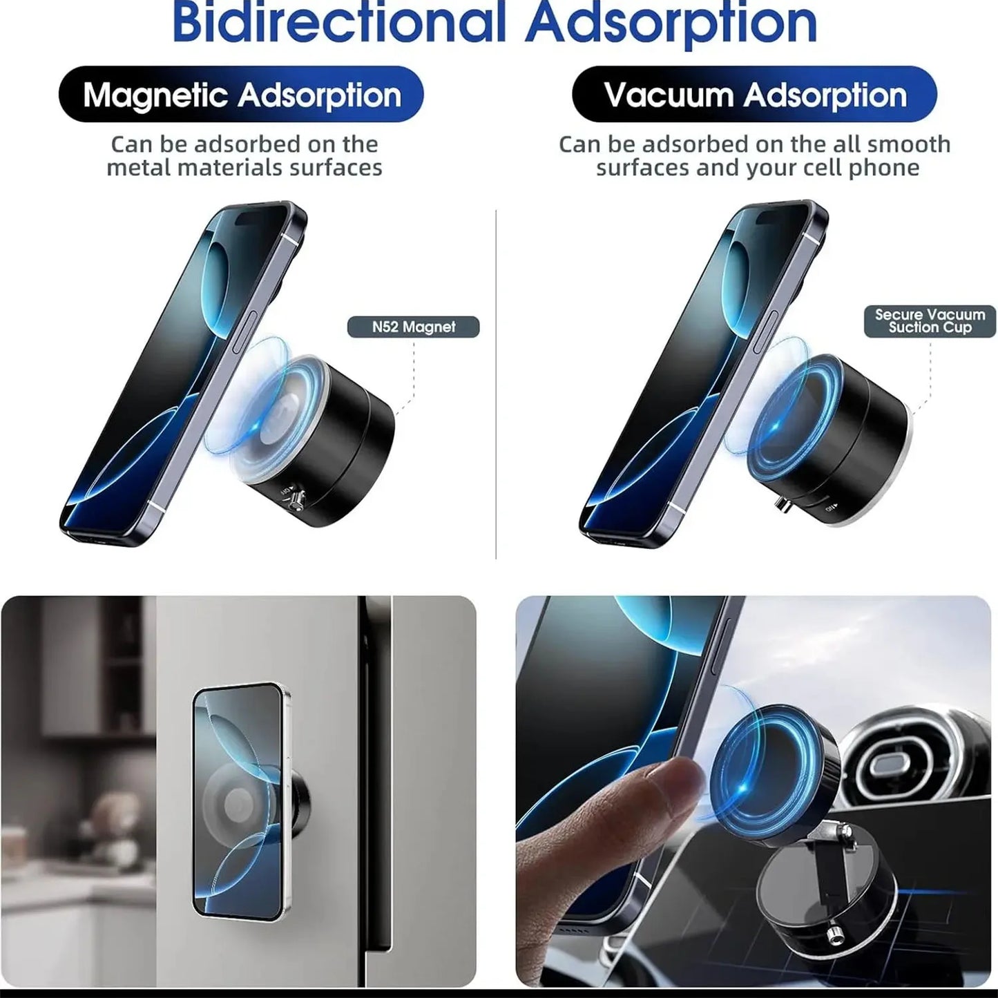 New Model 360-Degree Rotating Aluminum Alloy Magnetic Vacuum Suction Cup Car Phone Holder, Portable New Design