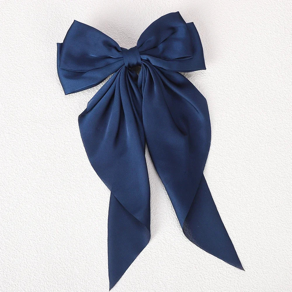 Girls Long Big Bow Float Satin Clips Back Head Hair Clip Internet Red with The Same Temperament Elegant Hair Accessories gifts