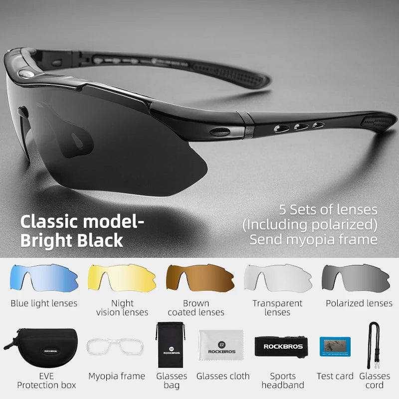 ROCKBROS Polarized Cycling Glasses Men Sports Sunglasses Road MTB Mountain Bike Bicycle Riding Protection Goggles Eyewear 5 Lens
